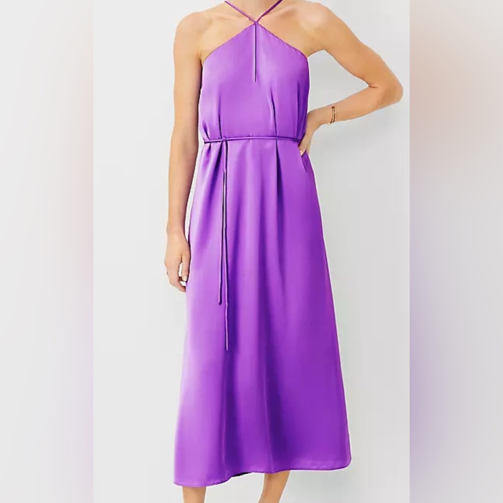 Anne Taylor Purple satin Halter Dress